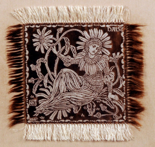 female figure with daisy flower on gold ground