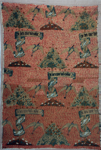 Embroidered hanging featuring birds and trees