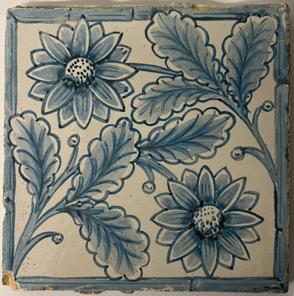 tile, hand painted with two flowers